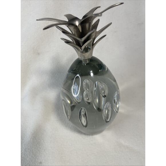 Crystal/ Glass 8” Pineapple Paperweight with Silver Metalic Top- Extremely heavy - Picture 1 of 8